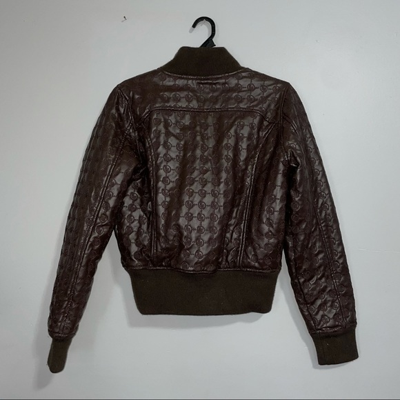 RARE Brown Leather Rocawear Bomber Jacket - Picture 3 of 8